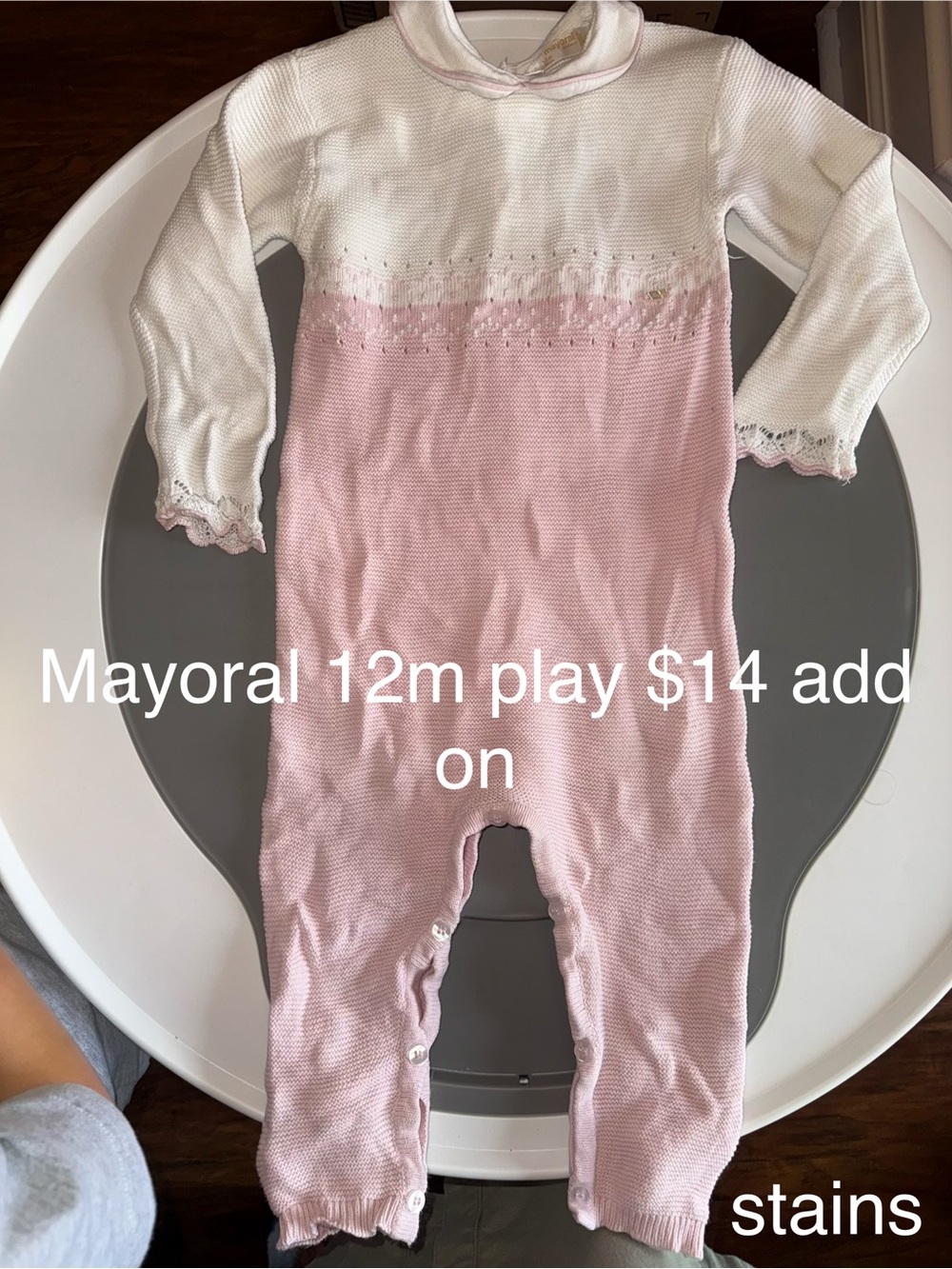 Mayoral Pink and White Knit Jumpsuit Romper